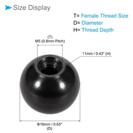 CoCud Duroplast Ball Knobs M5 Female Thread 16 mm Diameter Plastic Metric Hand Screw Handle Black - (Application: for Lathes Machines Lever Handle) Pack of 20