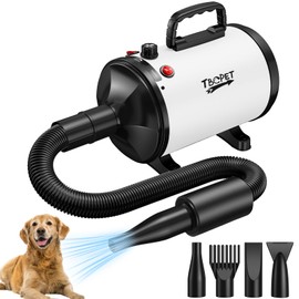 Dog Dryer High Velocity Dog Hair Dryer 5.2HP/3800W, Stepless Adjustable Speed Temperature Dogs Grooming Blow Dryer, Pet Dryer with 4 Nozzles,Blow Dryer for dogs, White