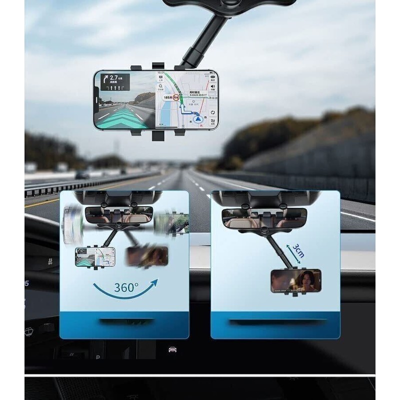 Miniduino 360° Car Phone Holder Rotatable And Retractable Rearview Mirror