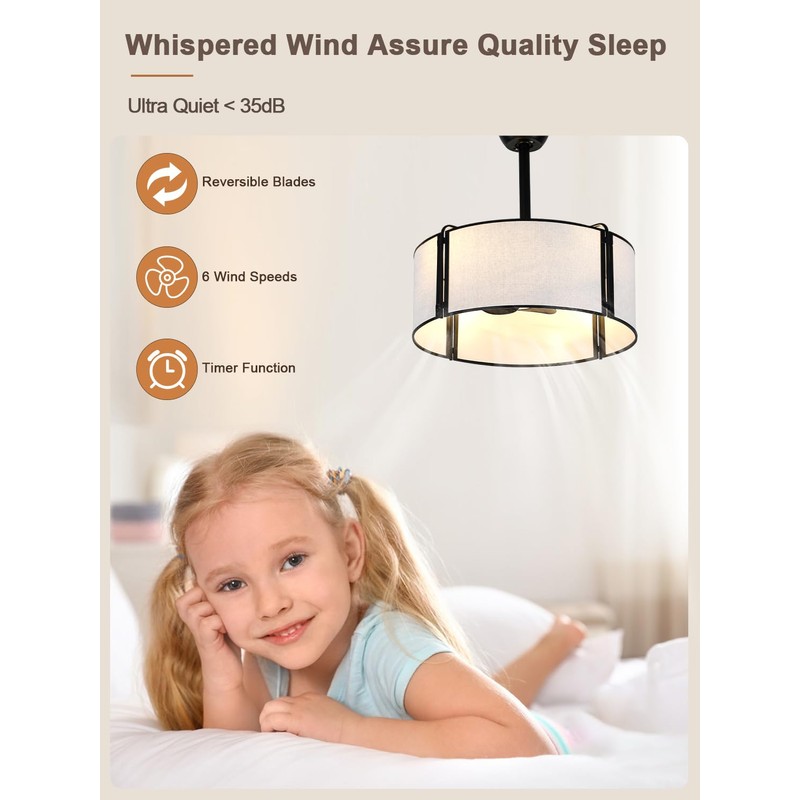 Curve Curio 20'' Caged Ceiling Fans with Lights, Fabric Fandelier