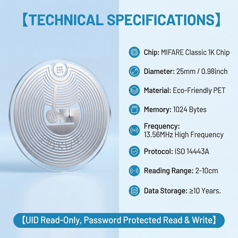 40 PCS NFC Tags Sticker with MIFARE Classic 1K Chip,