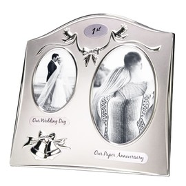 Traditional Two Tone Silver Plated 1st Anniversary Double Picture Frame by Happy Homewares