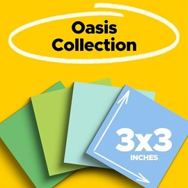 Post-it - Notas adhesivas de papel 100% reciclado, 3 pulgadas x 3 pulgadas, 24 almohadillas para orejas, 70 hojas por almohadilla, colección Oasis, suministros escolares y productos de oficina