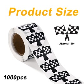 1000pcs Checkered Flags Sticker, 1.5 Inch Self Adhesive Checkered Stickers Black White Racing Themed Flag Decal for Racing Car Sports Events Game Decorations
