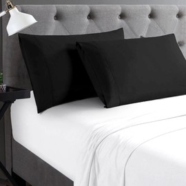 Cathay Home Hospitality 2-Piece Standard Pillowcase Set Hotel Collection - Twin, Twin XL, Full, Queen - Wrinkle & Fade Resistant Double Brushed Ultra Soft Microfiber - Black, Standard (20" x 30")