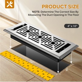 Floor Register 4x10, Heavy Duty Walkable Steel Floor Vent Covers, Easy Adjust Air Flow Direction Floor Registers, Silver Floor Vents, Boston Design Air Vents for Home, 6 Pack