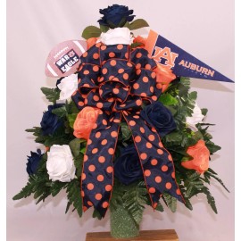 XL Handmade Auburn Fan Cemetery Flower Vase Arrangement-me