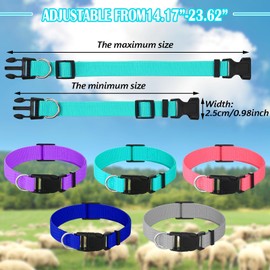 Huhumy 36 Pcs Goat Collar and Reflective Goat Rope with Sheep Grazing Copper Bells Set 12 Adjustable Nylon Collar and 12 Lead Rope with 12 Anti Lost Loud Bronze Bell for Farm Animal(Classic Color)