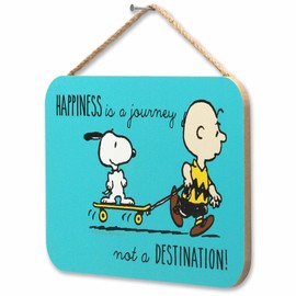 Peanuts Charlie Brown and Snoopy Happiness is a Journey Hanging Wood Wall Decor - Cute Snoopy Sign for Home, Office or Classroom