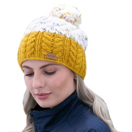 Erin Knitwear Ladies Irish Cable Knit Bobble Hat (Yellow)