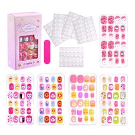 Doyime Nail Tips for Kids Nail Ornaments 120 Pcs Kids Nail Art Short Nail Supplies Glitter Fake Nails Girl Hand Decoration Fake Nails Nail Stickers Press On Cute Colorful Removable Easy to Install for