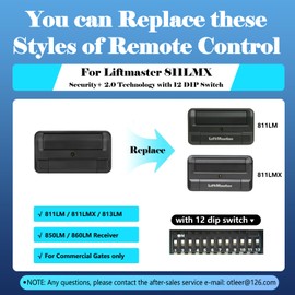 2 for LiftMaster 811LMX 12-Code Switch Gate Opener Remote Replaces The 811LM - Gate Remote with Security+ 2.0 Technology - Compatible with 850LM/ 860LM Receivers, Transmitter, 1-Button