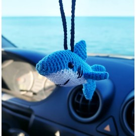 Shark Cute Car Ornament, Car Rear View Mirror Hanging Decorations, Crochet Handmade Holder Accessories, Bag Ornament.