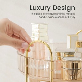 Aveniee 360 Rotating Makeup Organizer for Vanity, Skincare Make Up Organizers Large, Clear Bathroom Counter Organizer for Cosmetics, Lipsticks, Spinning Bathroom Organizer Shelf Holder(3 Tiers, Gold)