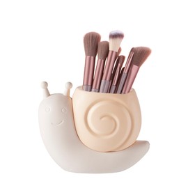 Qaoliffa Cute Snail Makeup Brush Holder,Snail Pen Holder,Toothbrush Holder,Multi Functional Storage Box,Decorations for Offices, Homes, and Bathrooms (Yellow)