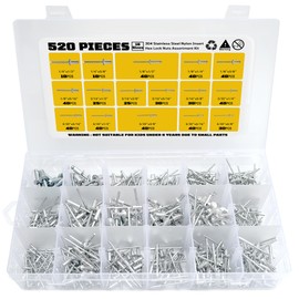 520pcs 16 Sizes Pop Rivets Assortment Kit,Aluminum Rivets, Silver pop rivet set including 3/32" 1/8" 5/32" 3/16" 1/4" blind rivets for metal Dome Head rivet kit