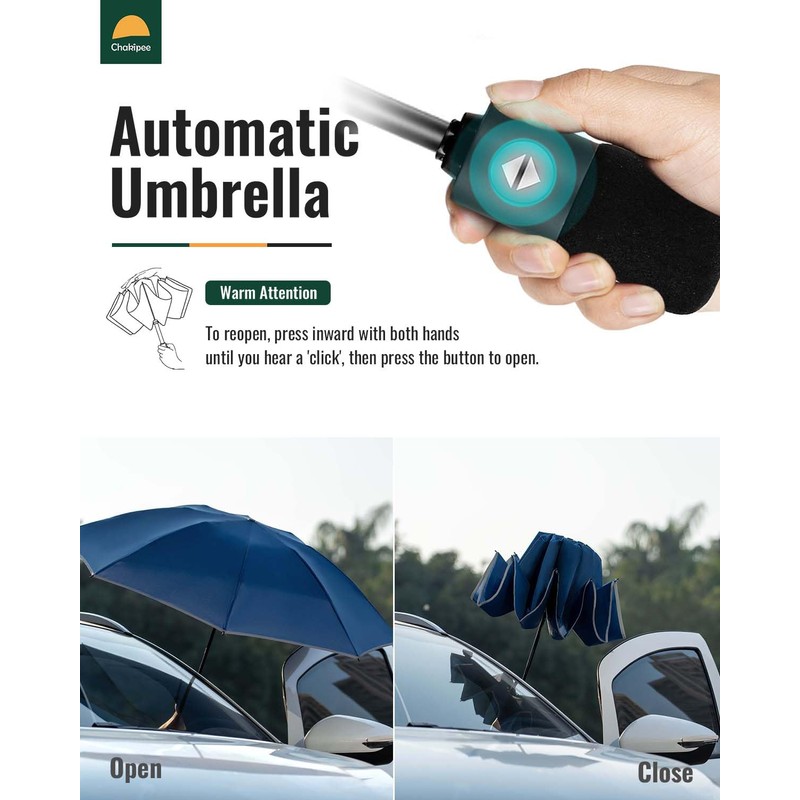 Chakipee Compact Folding Umbrella - Automatic Windproof Green Folds Inwards