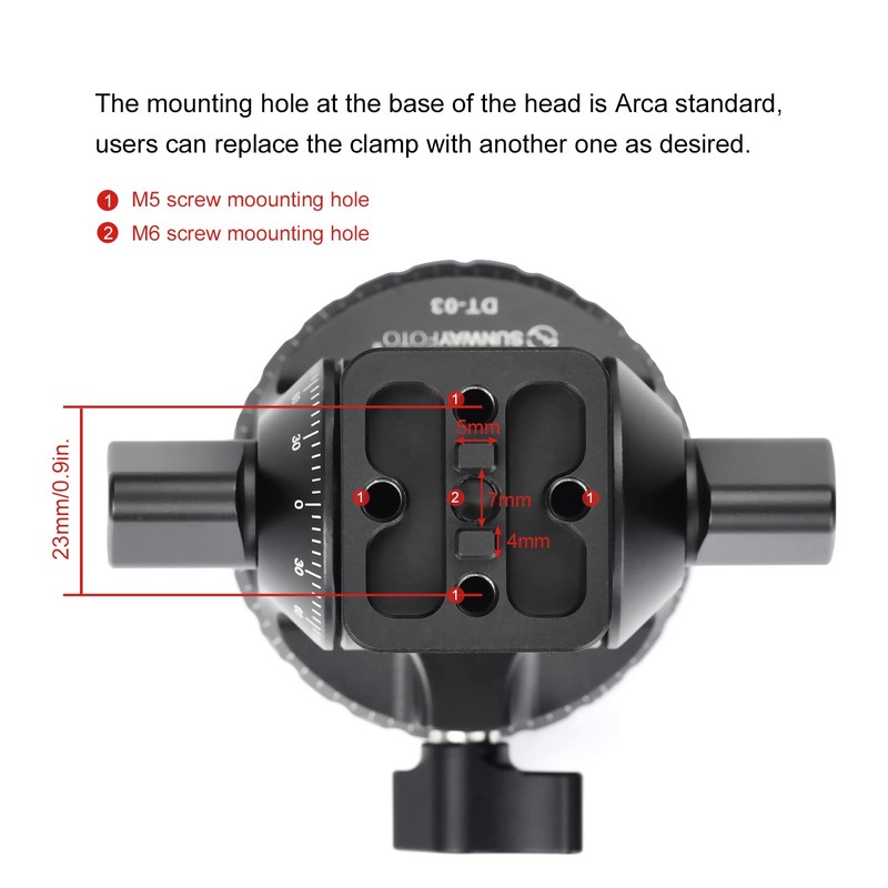 SUNWAYFOTO DT-03R Two-Way Tilting Head for Monopod and Tripod with