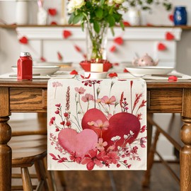 Artoid Mode Love Hearts Floral Flower 210 GSM Camino de mesa de San Valentín, boda, cocina, comedor, decoración para decoración del hogar, fiesta, 13 x 72 pulgadas