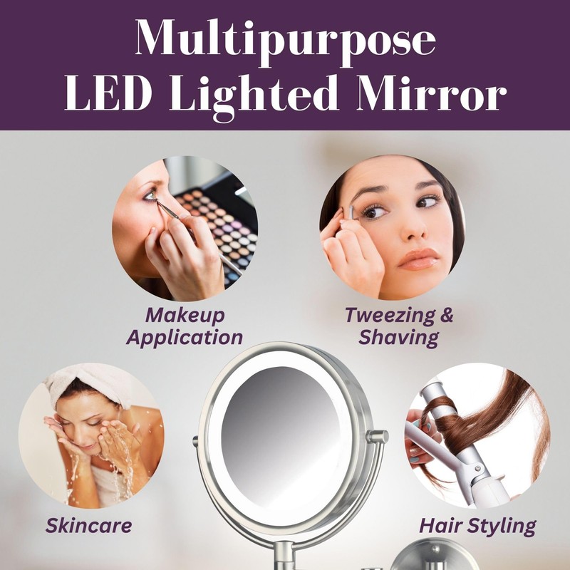 JERDON Wall-Mounted Vanity Mirror with Lights - Lighted Makeup Mirror