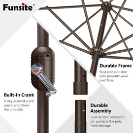 Funsite 11ft Patio Umbrella, UV Protect Pool Umbrella with Heavy Duty Pole, Ventilate Design Outdoor Umbrella Ideal for Garden, Lawn, Deck, Backyard&Pool, Khaki
