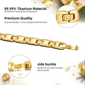 JEROOT Titanium Magnetic Bracelet for Women - Adjustable Size, 3500 Gauss Magnets, Cubic Zirconia, Gift Box Included Gold(3500 Gauss)