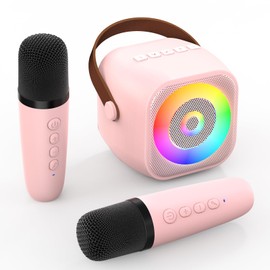 RIKGYHA Mini Karaoke Machine, Portable Bluetooth Karaoke Speaker with 2 Wireless Microphone and Lights for Kids and Adults, Chritmas Birthday Gifts for Girls Boys 3-12+ Year Old (Pink)