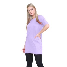 janisramone® Womens Short Sleeve Tunic T Shirts, Round Neck Oversized T Shirts for Women UK, Soft Comfortable Pj Dress, Perfect Summer Longline Ladies Tops Lilac