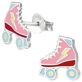 JAYARE Children's Earrings Girls Roller Skate Stud Earrings Silver 925 Sterling Silver Skater Pink Gifts for Girls in Gift Box, Sterling Silver, No Gemstone