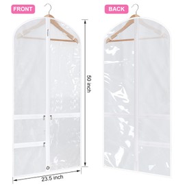 Paterr 10 Pcs 50 Inch Transparent Dance Costume Garment Bag Plastic Dance Garment Cover with Zippered Pocket Clothes Protectors for Hanging Clothes Dance Costume Organizer for Travel Storage (White)