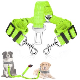 SlowTon Seat Belt Dog Car, 2 in 1 Tangle-Free Durable Elastic Dog Belt for Car, Adjustable Reflective Safety Belt for Dogs for Car when Travelling and Going Out
