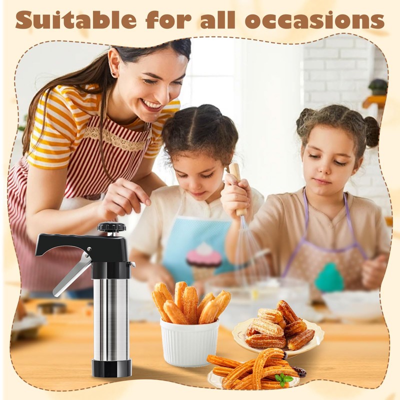 3-in-1 Churro Maker & Spritz Cookie Press Gun Kit, Stainless