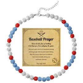 Y1tvei Baseball Necklaces for Men- Bling Baseball Necklace Ice Collection Glitter Clay Rhinestone Beads Chain Baseball Necklace Disco Ball Sports Necklace Gifts for Men Women Baseball Lovers(Blue)