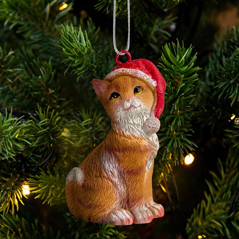 Cat Figurine Christmas Ornaments (Orange Tabby)