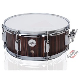 Snare Drum by GRIFFIN | 14" x 5.5" Black Hickory PVC & Coated Head on Poplar Wood Shell | Acoustic Marching Percussion Instrument Set, Drummers Key, 8 Metal Tuning Lugs & Snare Strainer Throw Off Kit