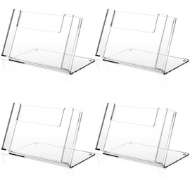 Threehoney 4 Pcs Postcard Acrylic Brochure Holder Organizer 4 x 6 Inch Flyer Display Stand Clear Greeting Card Display Magazine Holder for Card Organizer Desk Table Home Office Menu