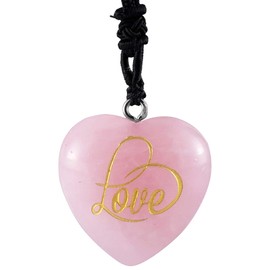 Nupuyai Rose Quartz Crystal Heart Stone Necklace for Women, Engraved Letter Love Stone Pendant with Adjustable Cord, Reiki Healing Meditation
