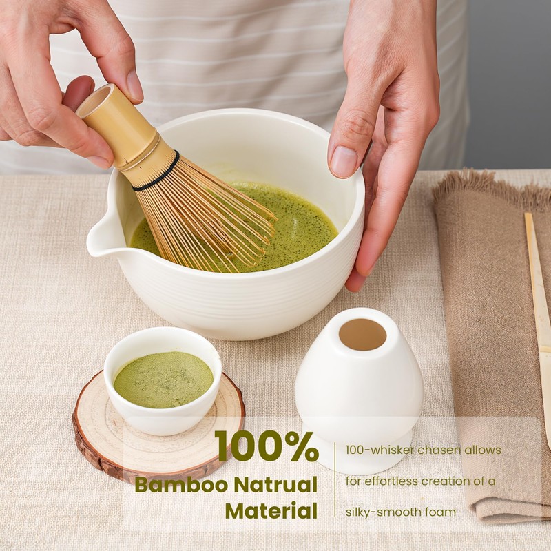 Matcha Whisk Set, Handcrafted Bamboo Chasen & Ceramic Bowl Matcha