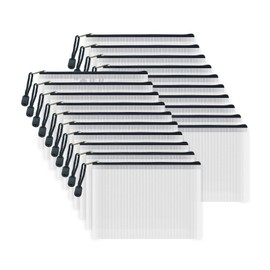 AUSTARK 20 Pcs Zipper File Bags, Plastic Mesh Pouch, Board Game Storage Bag, Waterproof Bags for Office School (B6 Size 7.6''x5.3'', White and Black)