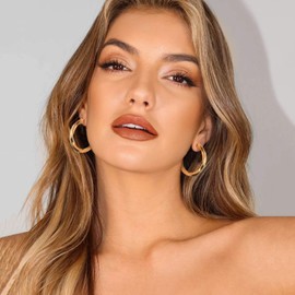 FOCALOOK Hoops Earrings Women's 40 mm Hoop Earrings 18 Carat Gold-Plated Girls Women 5 mm Twisted Tube Circle Statement Hoop Earrings Fashion Jewellery Accessory for Everyday Wear Evening Dress,