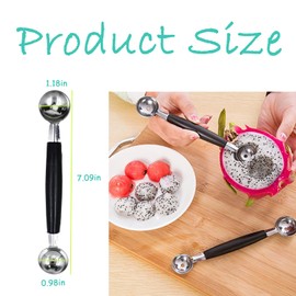 4 Pack Double Ended Headed Fruit Icecream Ball Spoon,430 Stainless Steel Melon Baller,Smooth Round Melon Balls Melon Scoop for Watermelon/Ice Cream/Fruits/Sorbet/Meatball