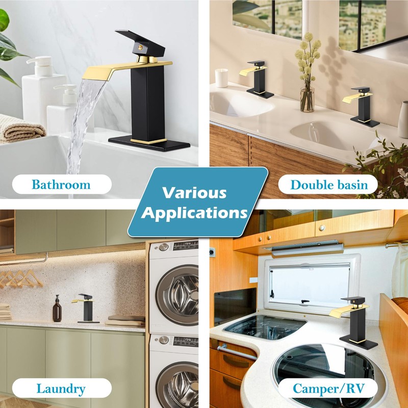 Midanya Waterfall Bathroom Faucets, Single Handle 1 Hole Bathroom Sink