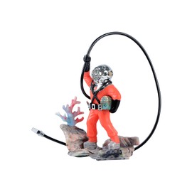 AnRui Deep Sea Diver with Hose Aquarium Decorations Air Action Aerating Ornament Live Action Aerating Ornament Fish Tank Landscape Air Bubbler Movement Decor,Orange