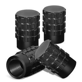 DNA MOTORING Car Tire Valve Stem Caps, Anodized Aluminum Universal Stem Covers Set for Cars Trucks Bikes, Black, VCAP-RT-046-BK