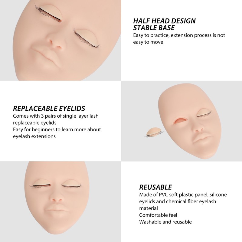 Lash Mannequin Face 3 Pairs Removable Eyelids Eyelash Extension Practice