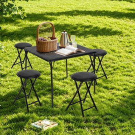 Homy Casa 18 Inch Portable Folding Camping Stool with Padded Seat, Lightweight & Compact Stool for Hiking, Fishing, and Outdoor Adventures, Black (Set of 4)