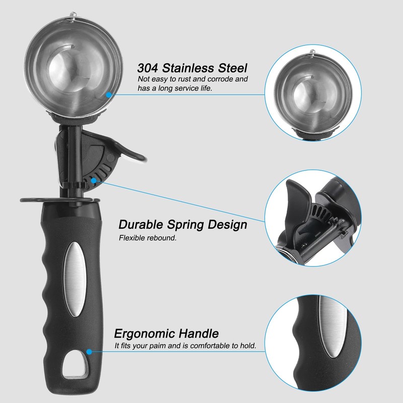 PATIKIL 4 Ounce Ice Cream Scoop with Trigger, Stainless Steel
