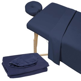 XQZMD 3 Piece Microfiber Massage Table Sheet Set, Flat Massage Table Cover, Includes Massage Table Covers, Fitted Sheets, Face Cradle Covers, for Beauty Salon Spa (Blue)