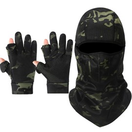 Hestya Camo Hunting Gloves Men Full Face Cover Hunting Mitten Balaclava Antislip Fingerless Full Finger Mitten Wind Resistant (Medium)