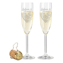 GRAVURZEILE Leonardo Champagne Glasses – Air & Love Design – Engraved with Name and Date – as a Gift for Wedding, Engagement & Anniversary – The Perfect Wedding Gift